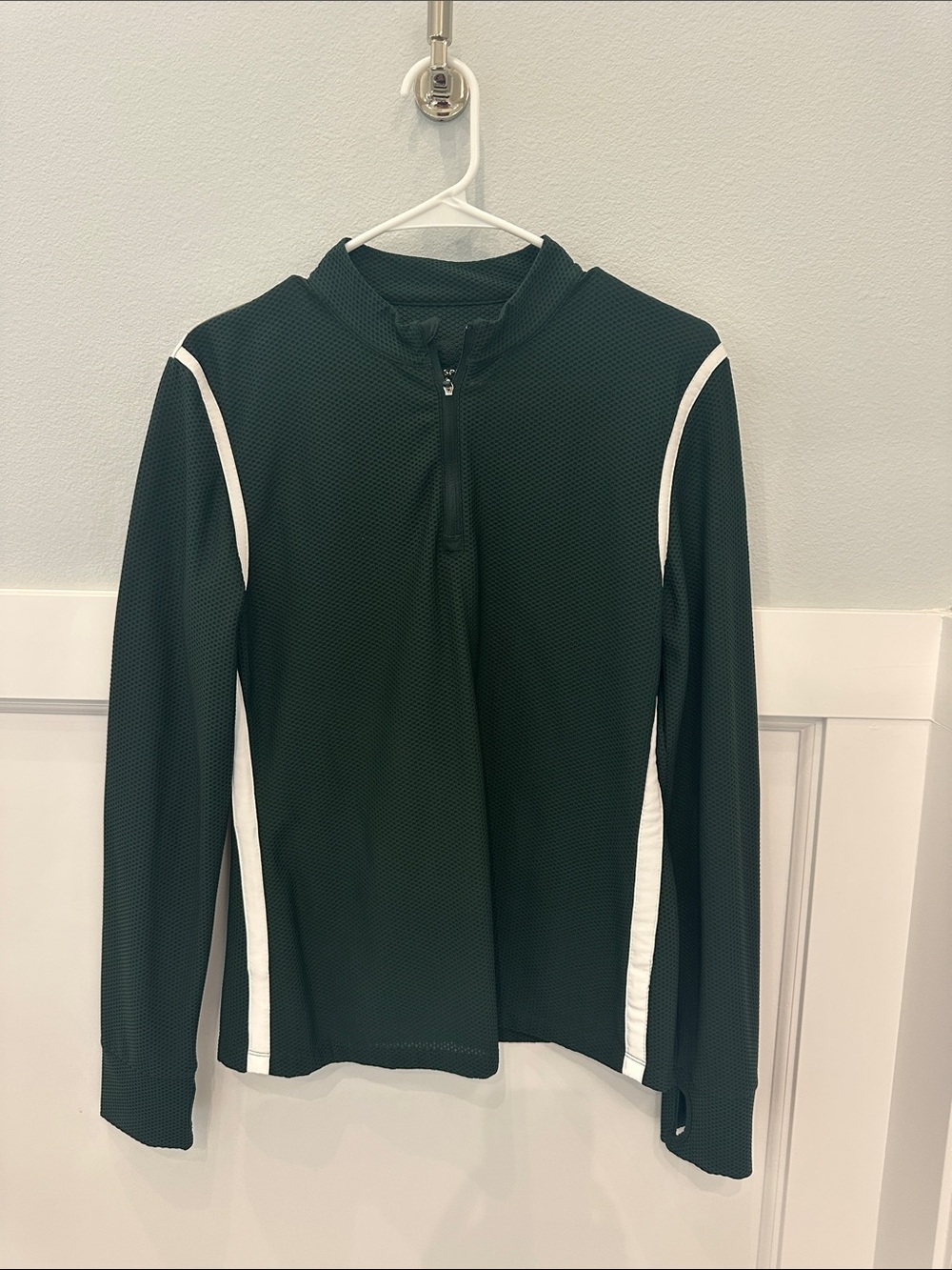 Tory Sport Dark Green Long-Sleeve Quarter-Zip Top with White Trim